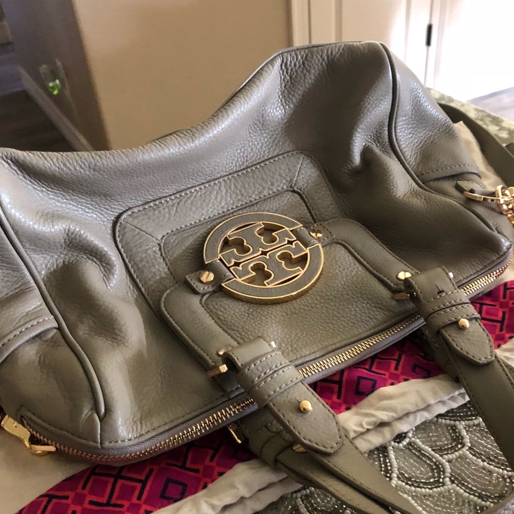 Tory Burch grey/olive green top handle&crossbody